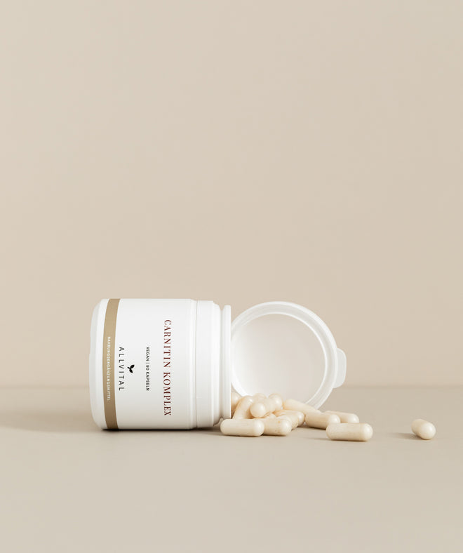 Allvital Carnitin Komplex enthält L-Carnitintartrat für eine optimale Magen-Darm-Verträglichkeit. Zusätzlich ist Vitamin C, Vitamin B3 und Vitamin B6 enthalten. Allvital Carnitin Komplex enthält L-Carnitintartrat für eine optimale Magen-Darm-Verträglichkeit. Zusätzlich ist Vitamin C, Vitamin B3 und Vitamin B6 enthalten.