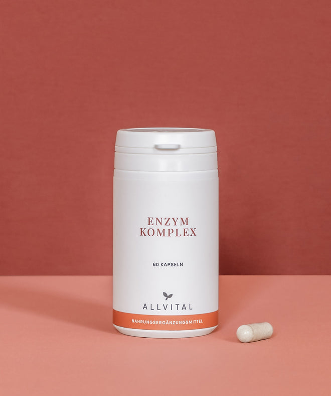 Enzym Komplex von Allvital enthält die wichtigen Verdauungsenzyme Amylase, Protease, Lactase, Lipase und Cellulase sowie sekundäre Pflanzenstoffe und Bitterstoffe Enzym Komplex von Allvital enthält die wichtigen Verdauungsenzyme Amylase, Protease, Lactase, Lipase und Cellulase sowie sekundäre Pflanzenstoffe und Bitterstoffe