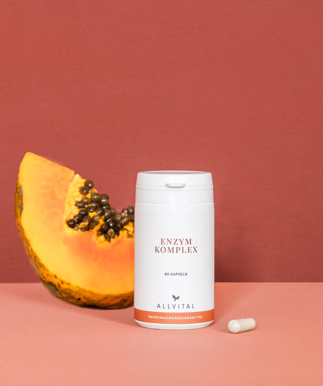 Enzym Komplex von Allvital enthält die wichtigen Verdauungsenzyme Amylase, Protease, Lactase, Lipase und Cellulase sowie sekundäre Pflanzenstoffe und Bitterstoffe Enzym Komplex von Allvital enthält die wichtigen Verdauungsenzyme Amylase, Protease, Lactase, Lipase und Cellulase sowie sekundäre Pflanzenstoffe und Bitterstoffe
