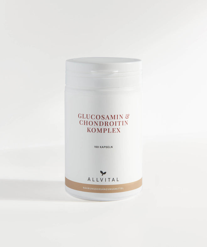 Allvital Glucosamin und Chondroitin Komplex unterstützt die Kollagenbildung und wird ergänzt mit MSM, der Aminosäure L-Lysin und den Vitaminen C, D3 und B12.  Allvital Glucosamin und Chondroitin Komplex unterstützt die Kollagenbildung und wird ergänzt mit MSM, der Aminosäure L-Lysin und den Vitaminen C, D3 und B12.