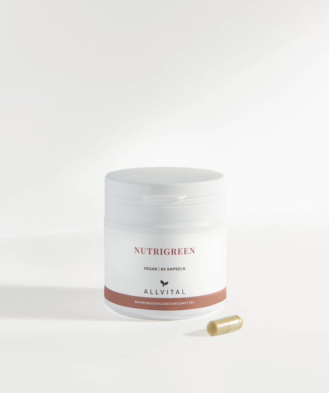 Allvital Nutrigreen enthält eine Gemüsepulvermischung in Kombination mit B-Vitaminen, Quercetin und Coenzym Q10 zur Unterstützung des Immunsystems. Allvital Nutrigreen enthält eine Gemüsepulvermischung in Kombination mit B-Vitaminen, Quercetin und Coenzym Q10 zur Unterstützung des Immunsystems.