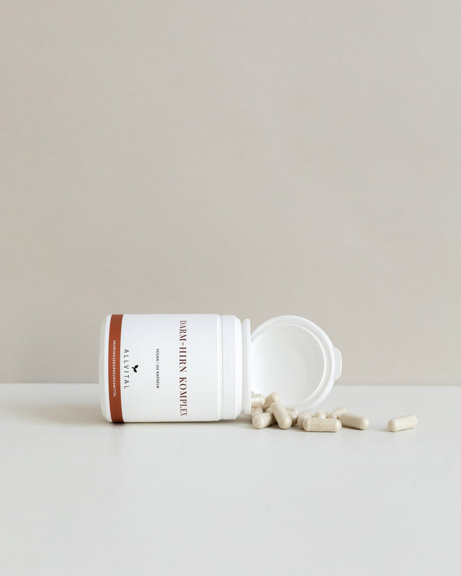 Allvital Darm-Hirn Komplex enthält L-Glutamin, Cholin und sekundäre Pflanzenstoffe aus der Katzenkralle und Lapacho. Für eine gesunde Darm- und Gehirnfunktion