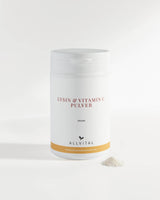 Allvital Lysin und Vitamin C Pulver vegan. Gut für die Kollagenbildung, Blutgefäße, Knochen, Knorpel, Haut und Zähne. Schützt vor oxidativen Stress.
