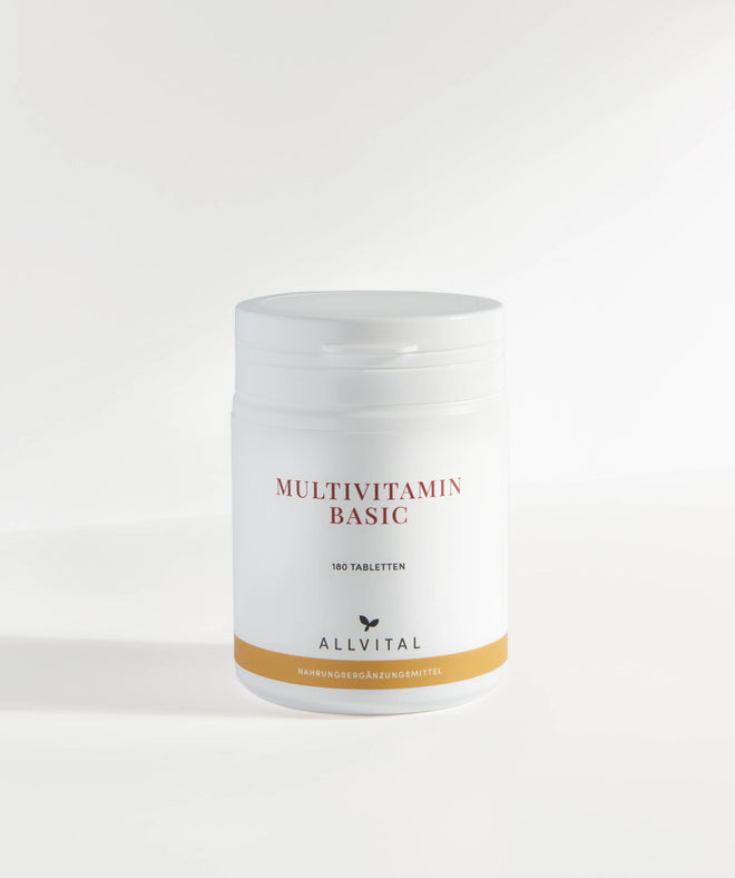 Allvital Multivitamin Basic vegan. Multivitaminpräparat für den Zellschutz mit Vitaminen, Mineralien, Spurenelementen, Aminosäuren und Antioxidantien. 