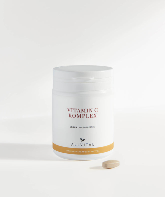 Allvital Vitamin C Komplex enthält Calciumascorbat, Ascorbinsäure, Magnesiumascorbat und Ascorbylpalmitat. Wirkt als Antioxidans und stärkt das Immunsystem.