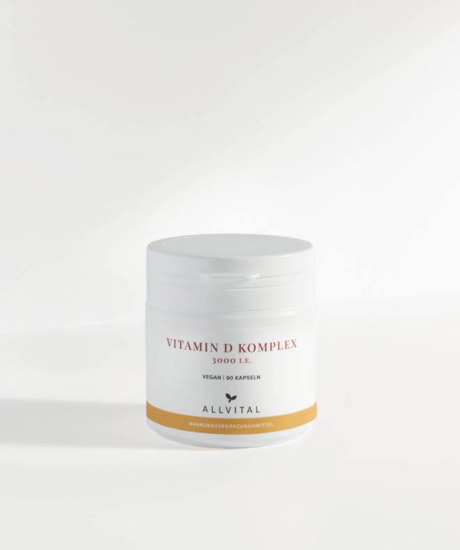 Allvital Vitamin D Komplex. Hochdosiertes Vitamin D3 zur Unterstützung der Knochen- und Muskelgesundheit. Ergänzt mit Vitamin C für ein gesundes Immunsystem.